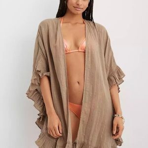 NWT Aerie Gauze Ruffle Cape Coverup - One Size - Cappuccino color